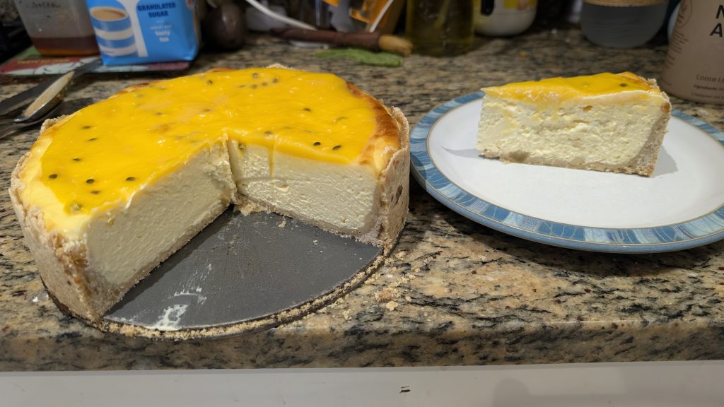 Passionfruit Cheesecake with slices taken out