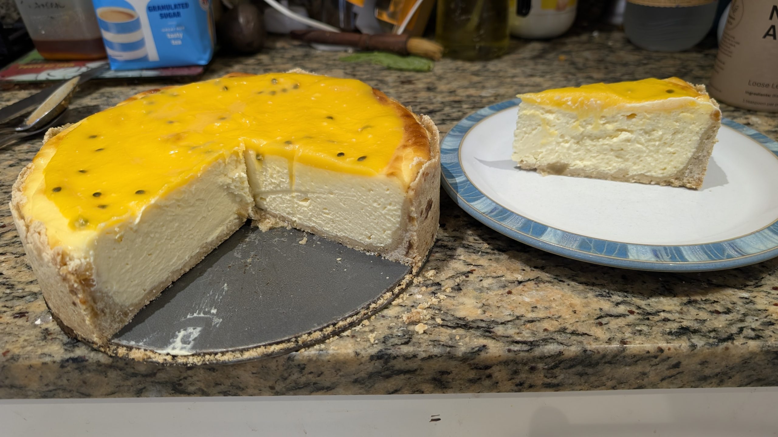 Passionfruit Cheesecake with slices taken out